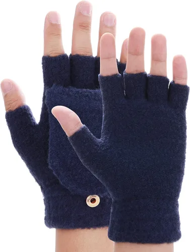 Miniatura 2 de THINP Guantes sin dedos para mujeres y hombres, guantes de invierno, guantes de lana cálida de punto sin dedos con tapa, guantes convertibles