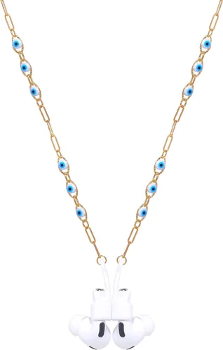 Correa magnética para Airpods 2 3 Pro, correa de retención de cuentas de ojo azul, collar de cadena de oro antipérdida para mujer, 28.4 pulgadas