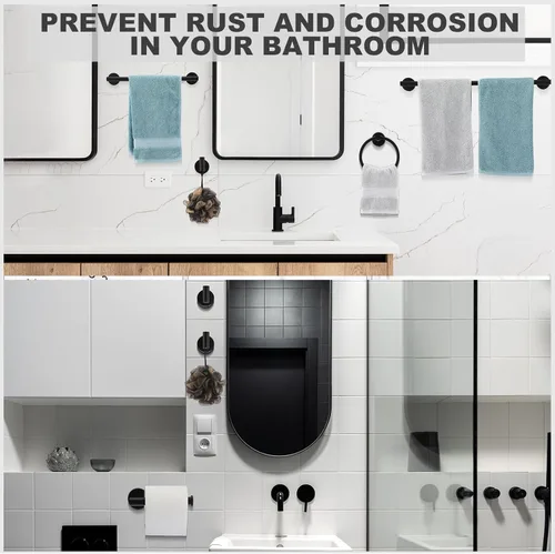 Miniatura 5 de Gisafai Juego de 15 accesorios de baño negro mate, toalleros negros para baño, acero inoxidable Sus304 de 23.6 pulgadas, soporte para papel