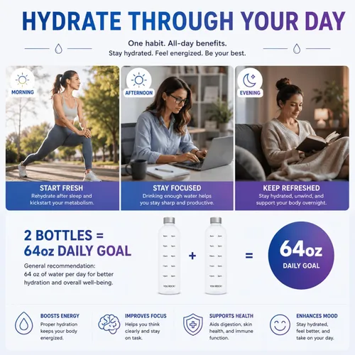 Miniatura 4 de Botella de agua de 32 onzas con tiempos para beber, botella de agua motivacional ligera con marcador de tiempo, sin BPA, reutilizable