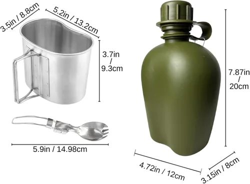 Miniatura 2 de BeGrit Cantina militar de la Segunda Guerra Mundial de la Segunda Guerra Mundial US G.I. Kit de comedor con taza de aluminio, tenedor plegable