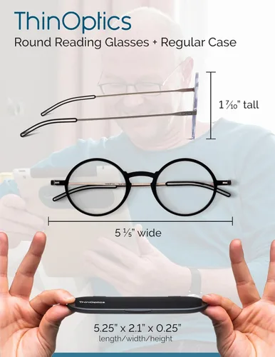 Miniatura 3 de ThinOptics Frontpage Manhattan - Gafas de lectura y funda de aluminio Milano, Marrón Estuche regular/tortuga redonda