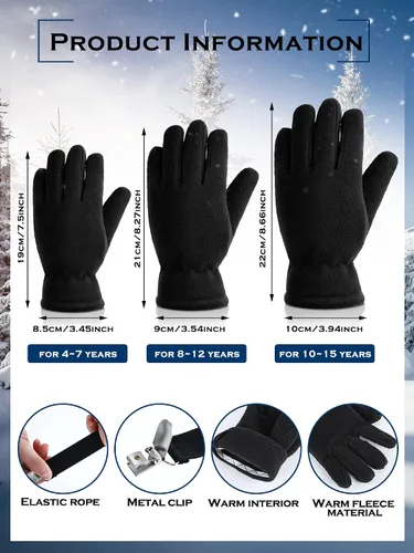 Miniatura 3 de SATINIOR 2 pares de guantes de forro polar para niños, guantes cálidos de invierno con dedos completos, guantes con clips para niños y niñas
