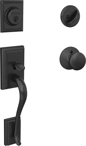 Schlage F60 ADD 622 PLY Addison - Juego de manijas de entrada frontal con perilla Plymouth, cerrojo con llave de 1 lado, negro mate Mate negro