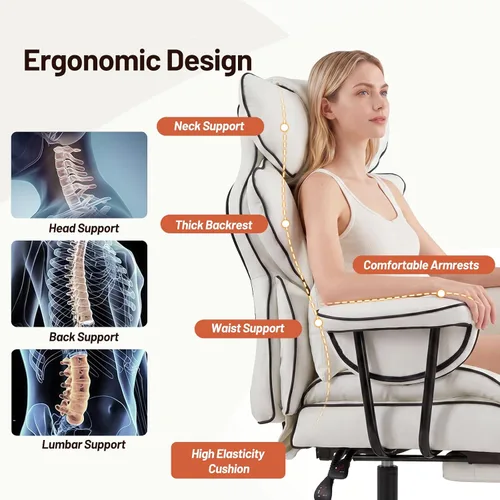 Miniatura 5 de Furniliving Silla de Oficina Grande y Alta 400lbs, Silla de Escritorio Ejecutiva de Oficina Asiento Ancho, Reclinable Ajustable, Soporte Lumbar