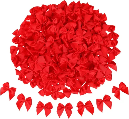 WHQXFDZ 160 lazos de cinta de satén rojos para manualidades, lazos de Navidad para bodas, cumpleaños, árbol de Navidad, manualidades, decoración del