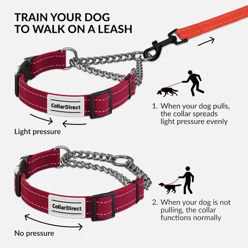 Miniatura 2 de CollarDirect Martingale - Collar para perro con cadena de acero inoxidable y hebilla de liberación rápida, collar reflectante para perros grandes