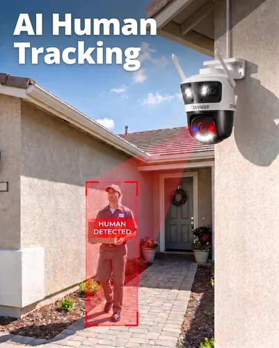 Miniatura 4 de Defender AI 3K+ Guard Tri-Lens WiFi Plug-in Cámara de seguridad 3 en 1, PTZ de 360°, detección de vehículos y humanos AI, seguimiento automático