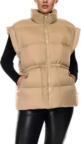 Miniatura 2 de Gihuo Chaleco acolchado con cremallera y cuello alto para mujer, chaleco acolchado de invierno sin mangas