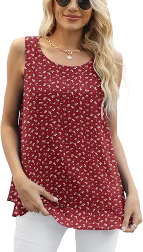 Miniatura 3 de Jouica - Camiseta de gasa sin mangas para mujer, blusa casual de doble capa estilo túnica