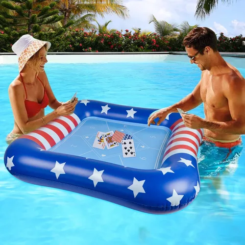 Miniatura 3 de succulentlovers Mesa de cartas inflable grande para piscina con naipes impermeables – 41 pulgadas impermeable para piscina, mesa de juegos flotantes