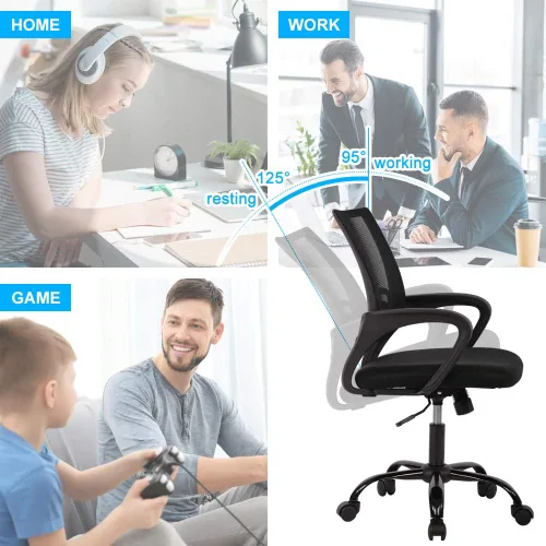 Miniatura 6 de Silla de oficina ergonómica de malla con respaldo medio, soporte lumbar, ajustable, giratoria, enrollable, silla de escritorio rosa con brazos