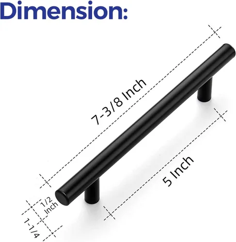 Miniatura 3 de Ravinte Juego de 1 tirador de gabinete de 7.38 pulgadas de color negro mate de acero inoxidable para alacenas de cocina; tiradores de gabinete