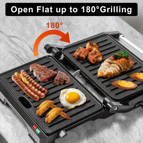 Miniatura 2 de UVFAST Mini Prensa para Panini y Parrilla Sandwichera Eléctrica 3 en 1, Prensa para Panini y Parrilla Sandwichera, Abre 180 Grados para Parrilla