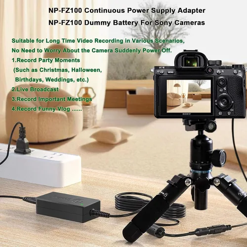 Miniatura 6 de NP-FZ100 A7III - Kit de adaptador de CA de fuente de alimentación continua para cámaras Sony Alpha A7IV A6600 A7SIII A7C A1 FX3 A7R3 A7R IV, A9 A9R