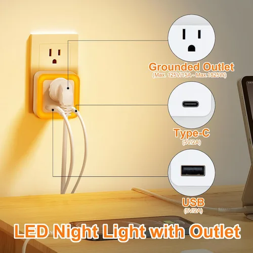 Miniatura 2 de JackonLux Luces nocturnas enchufables a la pared, paquete de 2 luces de reserva con batería recargable, sensor de atardecer a amanecer, luz nocturna