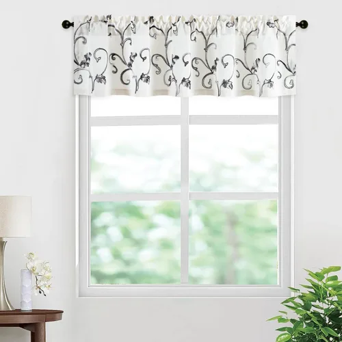 Miniatura 12 de VOGOL - Cenefa de cortinas bordadas con vides, cenefa con bolsillo para ventanas, 52 x 18 pulgadas, verde pasto