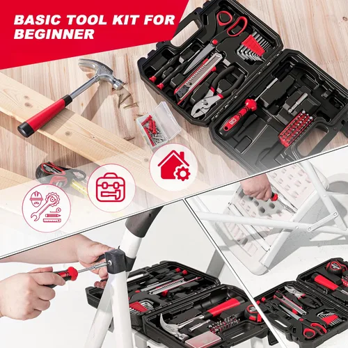 Miniatura 5 de Prostormer - Kit de herramientas de 93 piezas para reparaciones básicas del hogar con estuche de almacenamiento, pequeño kit de caja de herramientas