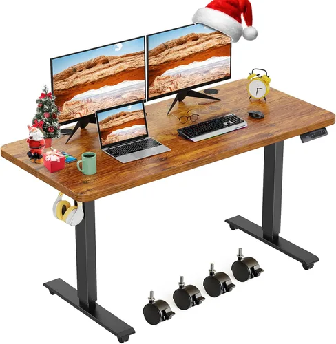 Miniatura 20 de farexon Escritorio eléctrico de pie de altura ajustable, escritorio de pie de 55 x 24 pulgadas con alfombrilla grande para el mouse, ruedas Negro