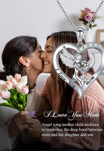 Miniatura 3 de Mama Bear Mama - Collar de plata de ley con colgante de oso en corazón con 1 2 3 cachorros