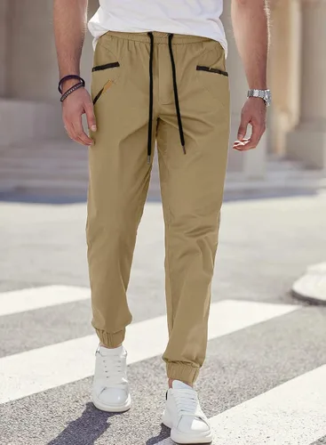 Miniatura 7 de JMIERR Pantalones deportivos de moda para hombre, pantalones cargo de sarga de algodón casuales con cordón