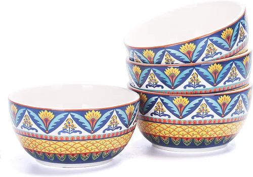 Miniatura 8 de Bico Blooming Moment Juego de 4 Tazones de Cereal, Tazones Hondos de Cerámica de 26 oz para Sopa, Cereal, Ensalada, Fideos, Cocina, Seguros