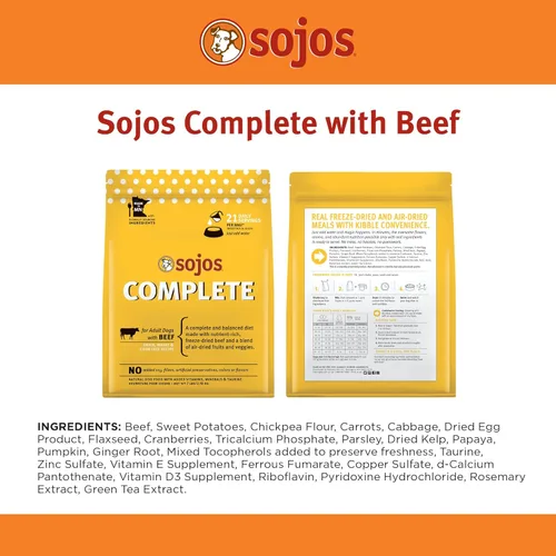 Miniatura 6 de Sojos Alimento seco crudo liofilizado completo para perros adultos, sin granos, natural, receta de carne de res, bolsa de 1.75 libras