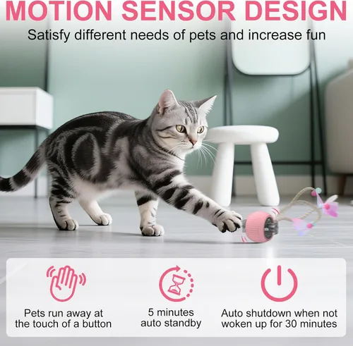 Miniatura 3 de Pelota interactiva para gatos, bolas rodantes inteligentes activas, juguetes automáticos para gatitos, con cola de malla elástica, recargable, bola