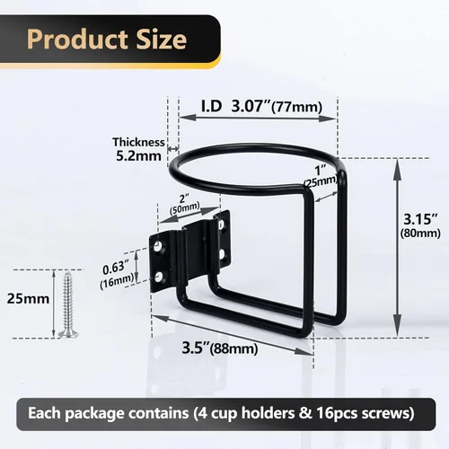 Miniatura 4 de 4 piezas Portavasos para Barco, Soportes Universales de Bebidas de Acero Inoxidable, Adecuados para Barco, Camión, Casa Rodante, Tractor, Columpio