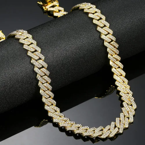 Miniatura 8 de Saintda Cadena de eslabones cubanos para hombres y mujeres, collar cubano de Miami, cadena de diamantes brillantes, joyería de hip hop con caja