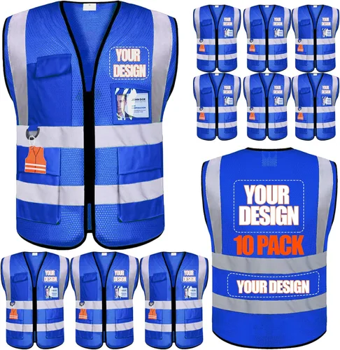 Miniatura 25 de BeautyWill Chaleco de seguridad personalizado Logo Clase 2 Chaleco reflectante de alta visibilidad con bolsillos Ropa de trabajo de construcción