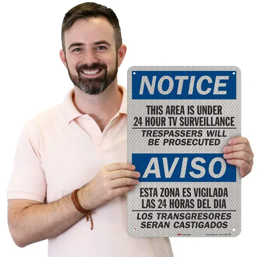 Miniatura 2 de SmartSign Letrero bilingüe con texto en inglés "Notice - This Area Is Under 24 Hour TV Surveillance" 12" x 18" 3M de aluminio reflectante de alta