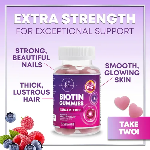 Miniatura 6 de Gomitas de vitaminas para el cabello con biotina, 5000 mcg por porción, apoyo al crecimiento del cabello con vitaminas E y C para un cabello más
