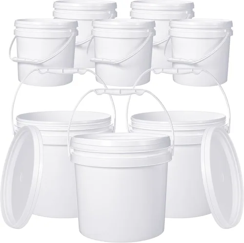 Miniatura 8 de Leinuosen 8 cubos de plástico con asa y tapa, duradero, resistente, seguro para alimentos, contenedor para almacenamiento multiusos, pintura