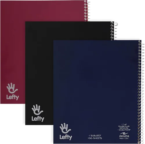 ROARING SPRING Cuaderno de espiral zurdo, cuaderno de un tema para zurdos, paquete de 3, 11 x 9 pulgadas, 100 hojas, a rayas universitarias,