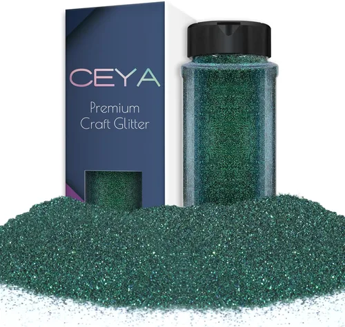 Ceya Polvo de purpurina ultrafina, 3.5 onzas/3.53 oz de color verde esmeralda, purpurina en polvo mezclado con lentejuelas finas iridiscentes para