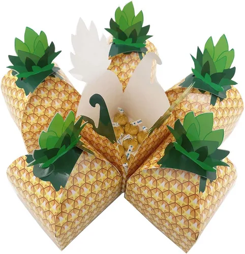 Miniatura 7 de Suponey Cajas grandes de regalo de piña, cajas de regalo de piña, caja de dulces 3D para decoración hawaiana y de fiesta de cumpleaños (20 unidades)