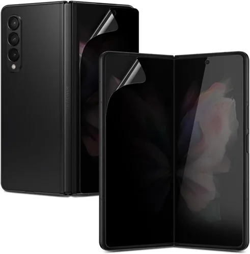 [Paquete de 2+2] Protector de pantalla anti-espía para Samsung Galaxy Z Fold 3, 2 piezas en el interior + 2 piezas frontal flexible EPU película