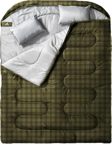 Miniatura 17 de MEREZA Saco de dormir doble para adultos y hombres con almohada, tamaño XL, Queen, saco de dormir para dos personas para todas las estaciones