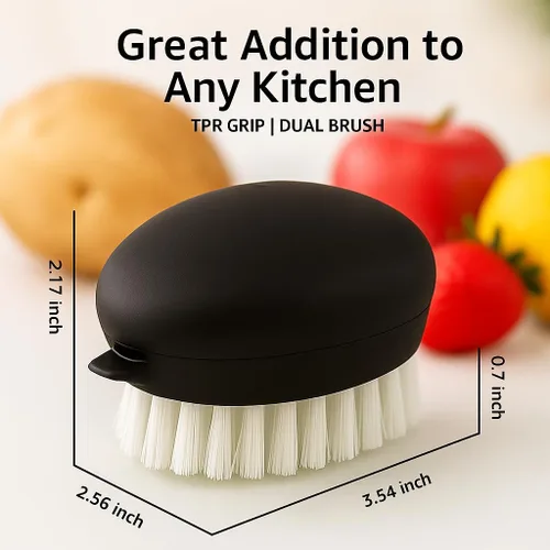 Miniatura 7 de Paquete de 2 cepillos para patatas, limpiador de verduras negras para verduras de raíz, limpiador de productos de doble cerdas con agarre Paquete