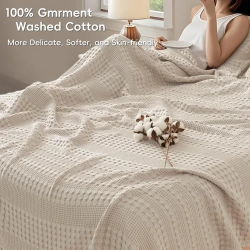Miniatura 2 de PHF Manta de punto gofre 100 % algodón, tamaño King de 120 x 120 pulgadas, ligera, transpirable, extra grande de 10 x 10 pies, ropa de cama tejida