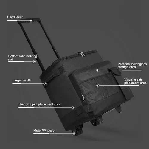 Miniatura 3 de Bolsa enfriadora con ruedas de 43L, caja de refrigeración portátil con ruedas con diseño de doble apertura, tela Oxford, forro de papel de aluminio