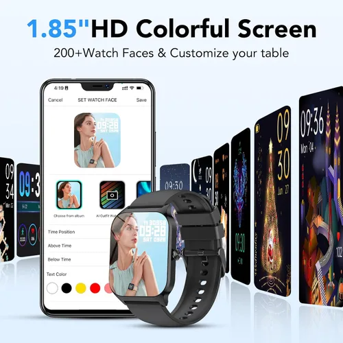 Miniatura 3 de Reloj inteligente para hombres y mujeres, pantalla HD de 1.85" con rastreador de fitness Bluetooth, llamadas/control de voz AI, IP68 resistente al