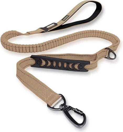 Miniatura 8 de Correa elástica táctica sin tirones para perros medianos y grandes con doble asa (4-6 pies), absorbe los golpes, mango de tráfico y entrenamiento