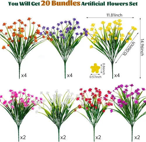Miniatura 2 de Lnoicy 20 flores artificiales para exteriores, decoración de flores de plástico, resistentes a los rayos UV, plantas artificiales para interiores