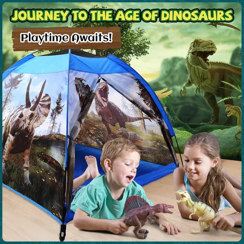 Miniatura 5 de Tienda de campaña de dinosaurio para niños de 48 x 48 x 43 pulgadas realista para niños pequeños como juguetes de dinosaurio, perfecta para niños