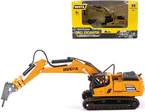 Gemini & Genius - Excavadora de taladro resistente para obras de construcción, juguetes de vehículos a escala 1:60, excavadora y perforadora de