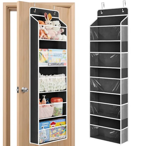 Miniatura 13 de JARLINK Organizador de almacenamiento de juguetes de animales de peluche, organizador sobre la puerta con ventanas transparentes, capacidad de carga