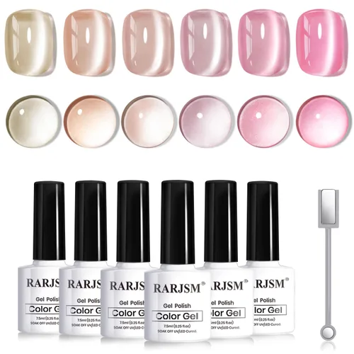 Miniatura 32 de RARJSM Juego de Esmaltes de Gel Nude Colección Jelly Pink de 6 Colores Naturales Transparentes Rosa Translúcido Lechoso Malva Morado Marrón Claro