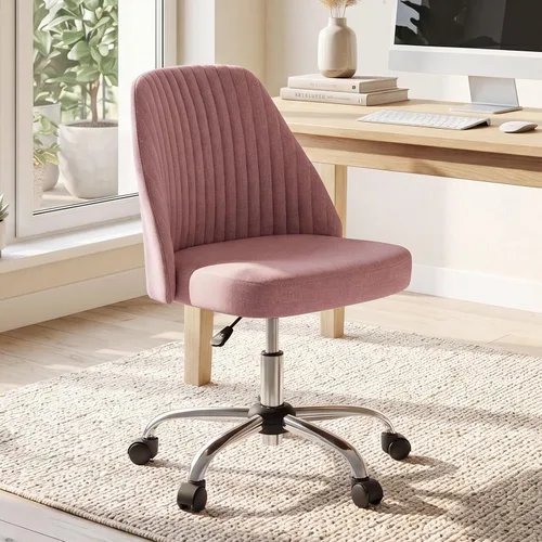 Miniatura 16 de DUMOS Silla de oficina, cómoda silla de escritorio giratoria con ruedas, asiento ancho, sin brazos, altura ajustable, sillas de computadora